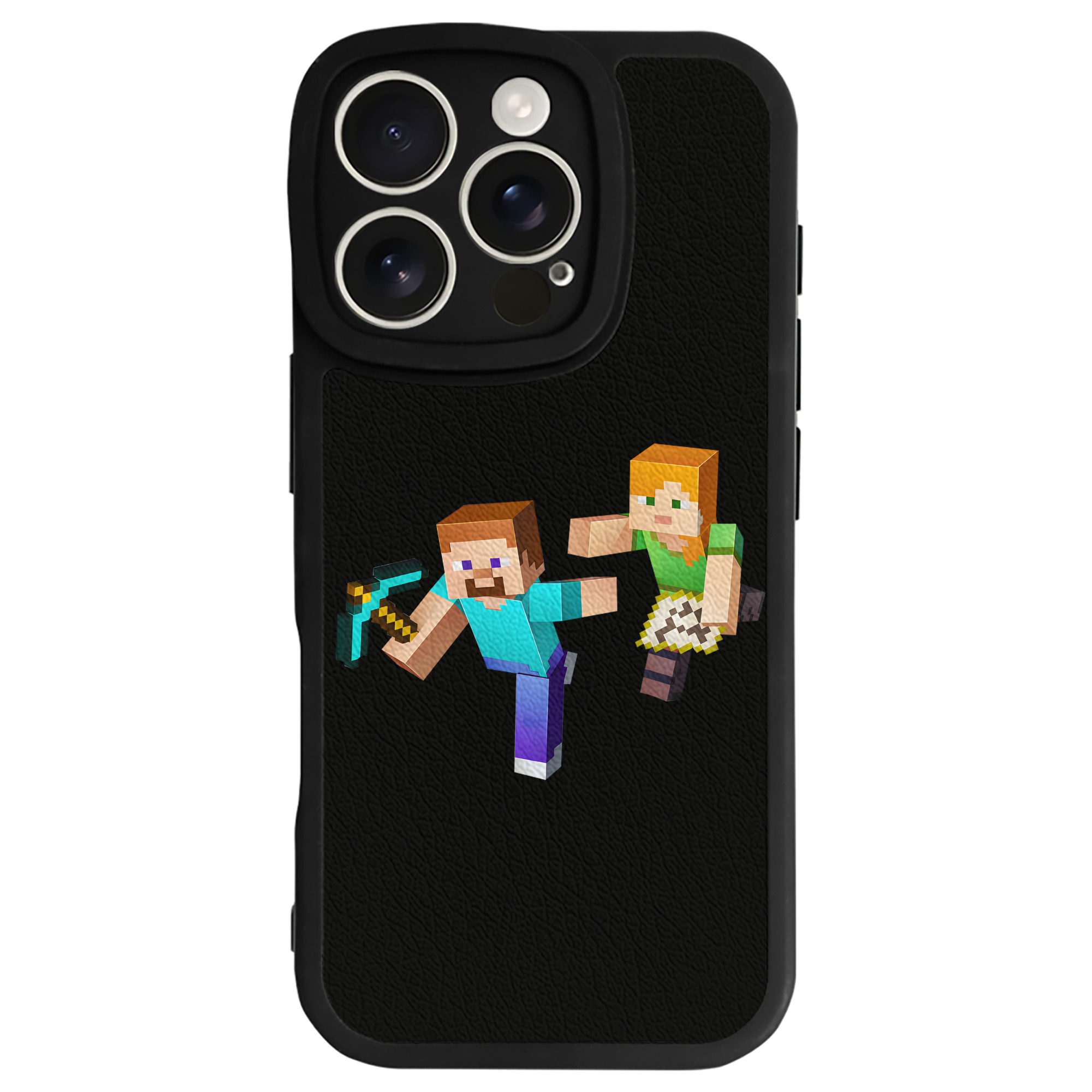 （画像用） マインクラフト ブロックの世界 Minecraft MC Block world 【iPhone 16シリーズ対応】シリコンスマホケース（レザー調） 材質：シリコン